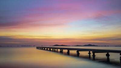 日落 景观 天空 云 海 海洋 湖 码头 木板路 海滩