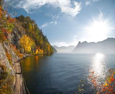 湖 Traunsee 奥地利 落下 景观 自然 格蒙登 山