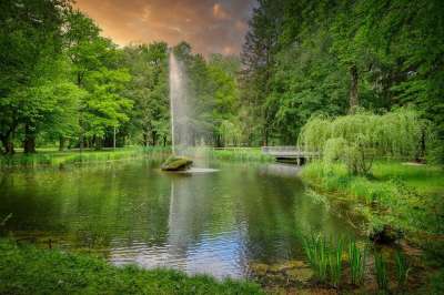 公园 Kurpark 巴特沃里斯霍芬 水疗中心 湖 池塘 水 水景