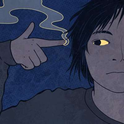 卡通片 绘画 女孩 手 子弹 枪 自杀 蓝色的卡通 蓝色的漆