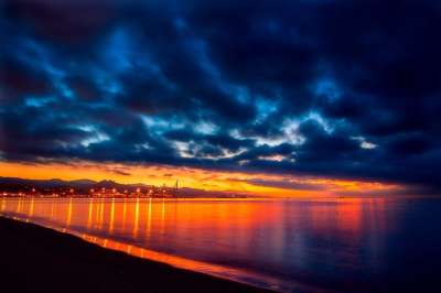 西班牙 海 海洋 工业的 天空 云 日落 黄昏 户外 剪影