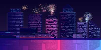 建筑学 房子 摩天大楼 天际线 都会 城市 反射 烟花 派对