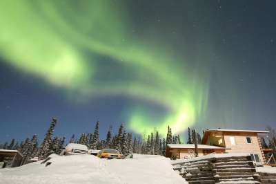 极光 阿拉斯加州 房子 雪 Borealis 北方 天空 冬天
