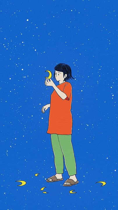 绘画 女孩 月亮 夜晚 蓝色月光 蓝色的漆 蓝色油漆