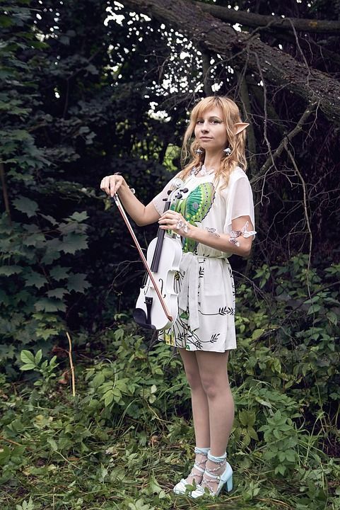 幻想 精灵 花朵 森林 空地 蝴蝶 仙女 小提琴 音乐