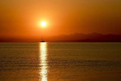 希腊 海 太阳 日落