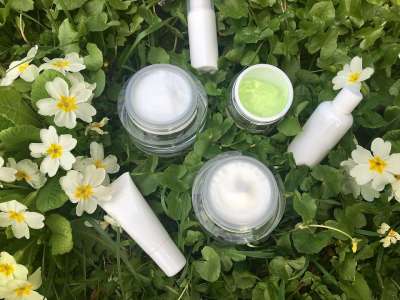 花 植物 自然 叶子 新鲜的 化妆品 行业 坩 包装 玻璃