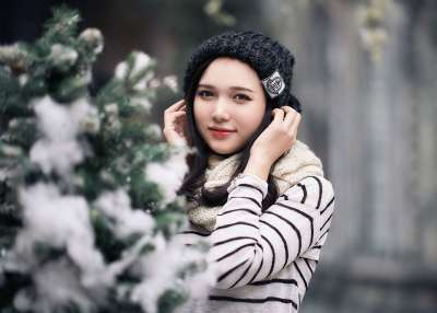 冬天 女孩 帽子 雪 越南