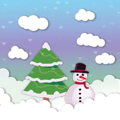 雪人 杉木树 雪 圣诞节 冬天 围巾 装饰 装饰风格 云