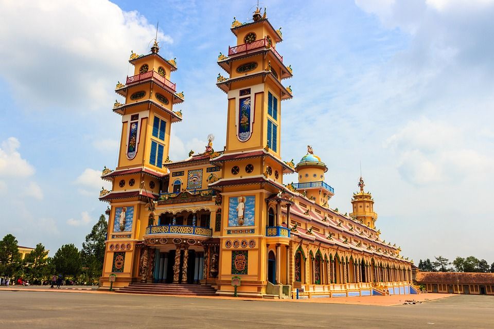 寺庙, 越南, 城市, 亚洲, 宗教, 草带, 象征, 黄色, 大教堂, 修道院