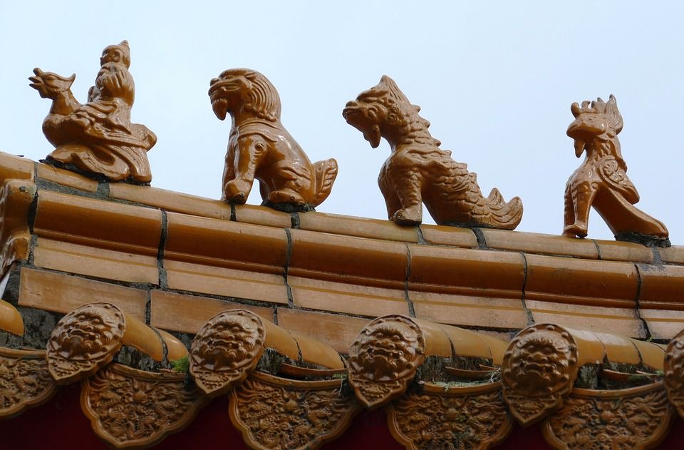 寺庙, 佛教, 道教, 台湾, 中国, 数字, 狮子, 龙头, 屋顶, 历史的