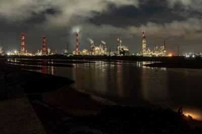 工业区 夜景 河口 渔夫 石油相关工厂 照明 晚灯 工业的 日本