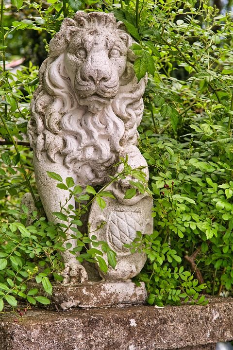 雕像 数字 狮子 绿色 植物 雕塑 装饰 石像