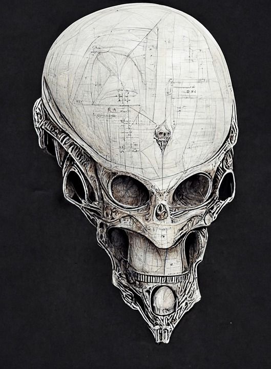 颅骨 外星人 设计 古老的 恐怖 可怕的 爬行 头 画画 绘画
