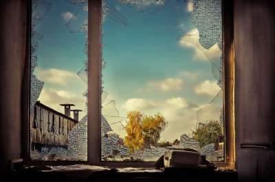 丢失的地方 窗口的框架 玻璃 破碎的 工厂 老的 弃 工业建筑