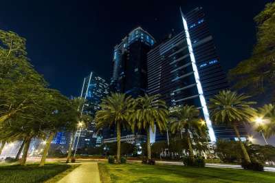迪拜 城市 夜晚 阿拉伯 结构 城市的 市中心 城市景观 现代的