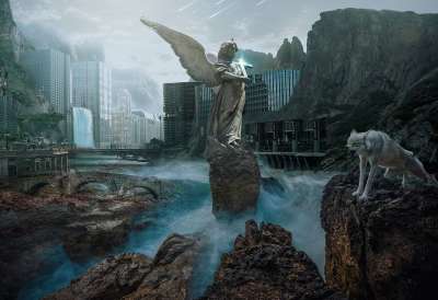 幻想 黑暗的 哥特 城市 黑暗的风景 守护天使 天使 雕像 叉