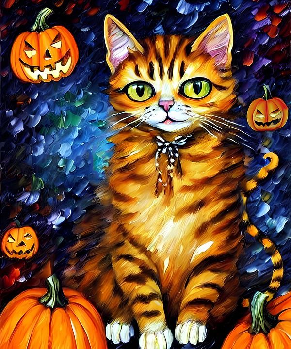 猫 小猫 万圣节 南瓜 杰克 O 灯笼 幽灵般的 落下 秋天