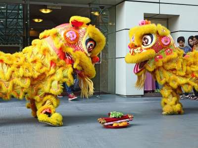 舞狮 中国人 传统 新的一年 运气 跳舞 亚洲人 节日 表现