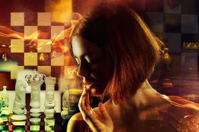 棋 女士 照片蒙太奇 游戏 战略 女孩 女性 棋子 棋盘 女王