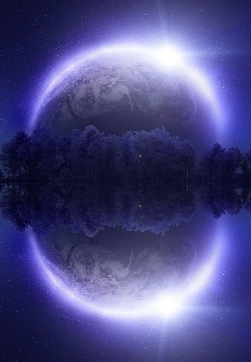 地球 森林 树木 反射 水 星星 空间 天空 占星术 幻想