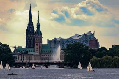 汉堡 Alster 船 景观 天堂 旅行 建筑学 德国 水 湖