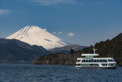 湖 渡船 富士 山 火山 日本 景观 地标 风景秀丽的 水
