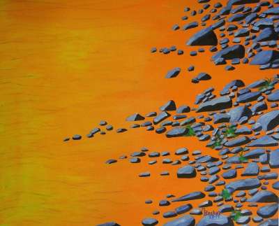 海滩 绘画 河岸 图片 石头 水 丰富多彩的 艺术 作画 染