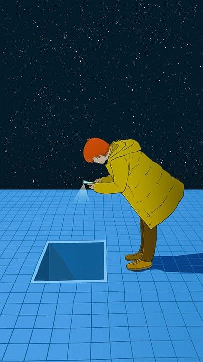 创造力 思维 绘画 女孩 手机 洞穴 夜晚 勘探 蓝色的电话