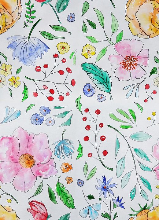 手机壁纸 花朵 芽 花园 夏天 春天 水彩 画画 压痛 季节