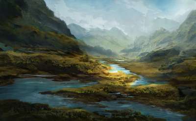 不可替代的代币 山 河 自然 景观 丘陵 绘画 户外 艺术