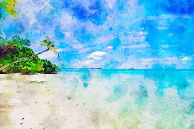海滩 水彩 绘画 画 艺术 马尔代夫 海 海洋 水 海岸