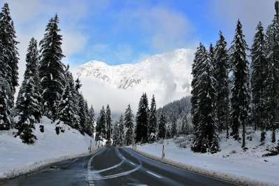 寒冷的季节 山景 冬季 阿尔卑斯山 雪 高速公路 似雪 山地景观