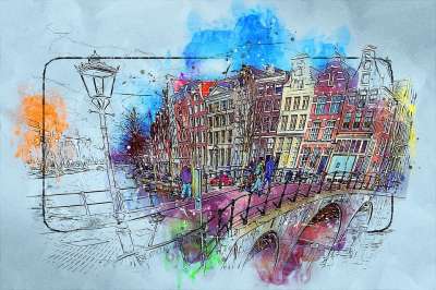 阿姆斯特丹 绘画 城市 桥 结构 Keizersgracht 荷兰