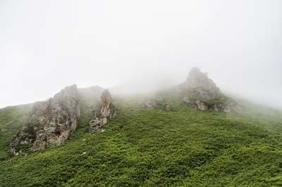 山 多雾路段 岩石 景观 自然 清晨的薄雾