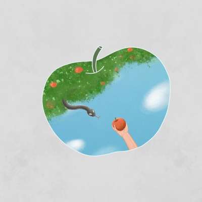 蛇 苹果 树 想象力 幻想 创造力 绘画 艺术 轮廓 大纲