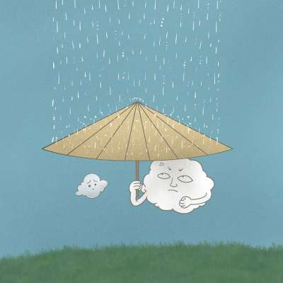 云 雨 雨伞 绘画 超现实的 卡通片 想象力 幻想 创造力