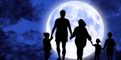 生日快乐 生日快樂 月亮 家庭 孩子们 人们 夜晚 星系 天空