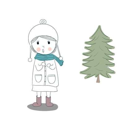 女孩 冬天 树 孩子 小姑娘 可爱的 户外 假期 雪 寒冷的