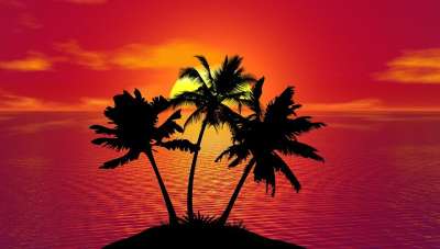 热带 日落 夏天 海滩日落 热带海滩 落日下的海滩