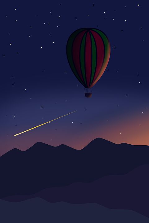 热气球 旅行 篮子 日出 日落 天空 星星 彗星 流星 丘陵