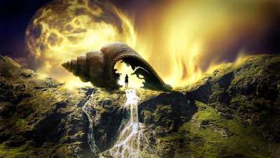 幻想 景观 神秘 光 童话 作曲 田园诗般的 情绪 岩石 水