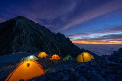 景观 山 营 登山 闲暇 帐篷 晚上 海的云 日本阿尔卑斯