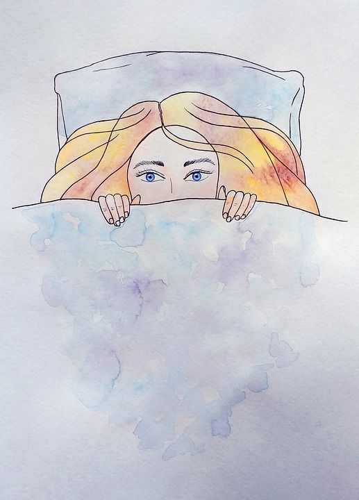 女孩 床 毯子 窥视 在毯子下 睡觉 醒来 舒适的 眼睛 头发