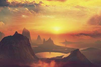 山 湖 云 多雾路段 幻想 天空 神秘 太阳 景观