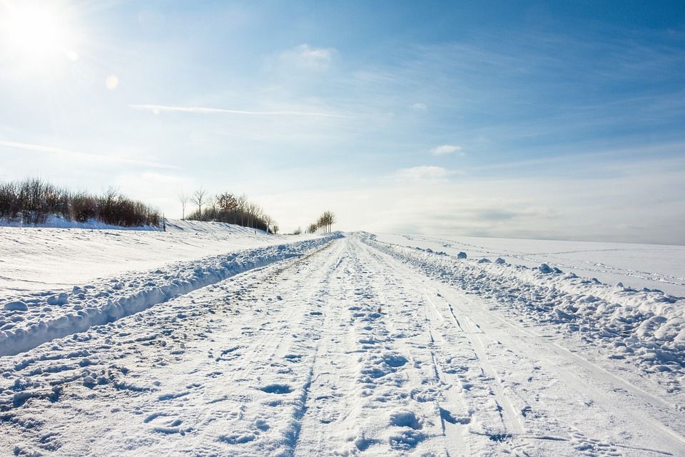 路, 通路, 雪, 霜, 痕迹, 寒冷的, 太阳, 冻结, 天空, 阳光