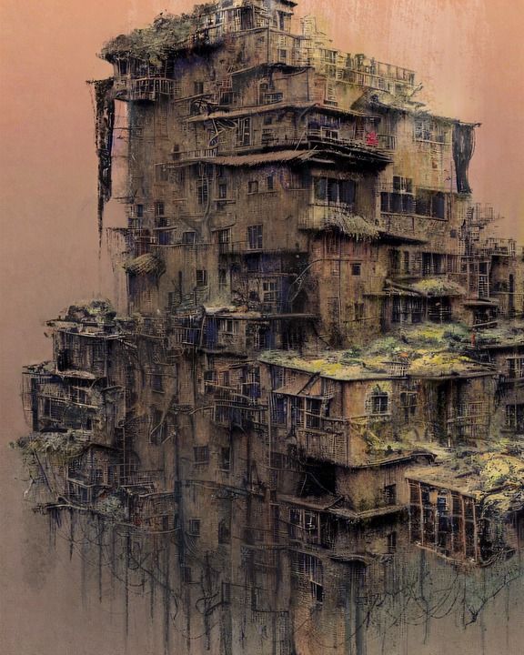 建筑物 城市 画画 弃 荒凉的 贫困 质地 水彩 木房子 结构