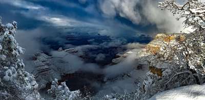 大峡谷 亚利桑那 旅游 雪 冬天 树木 风暴 天空 云