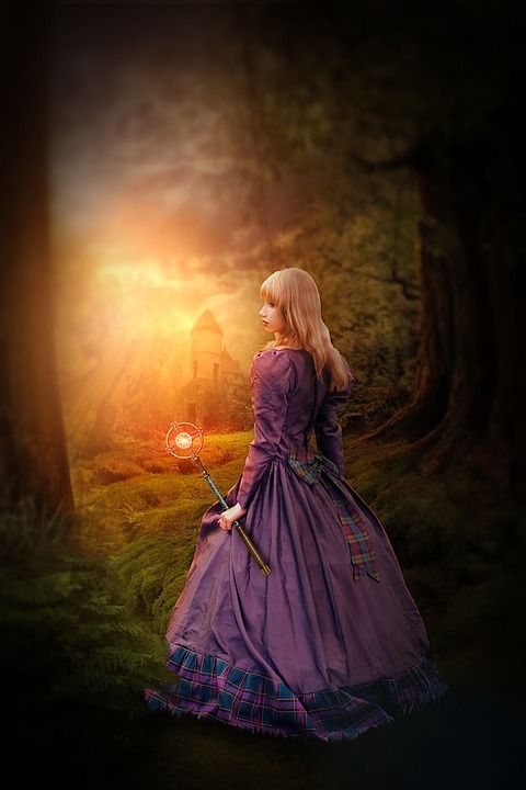 女士 仙女 人的 自然 魔术 森林 神秘 城堡 塔 中世纪