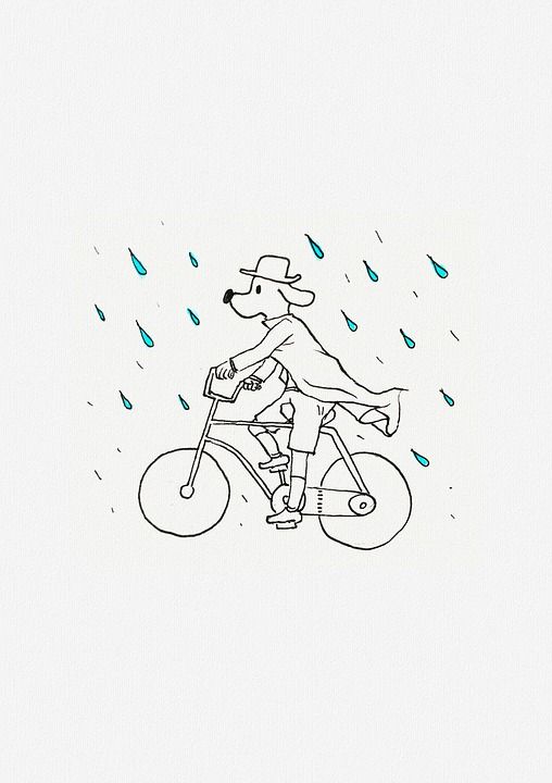 小狗 自行车 雨 旅行 悲伤 雨天 童话故事 男人 雨天 雨天